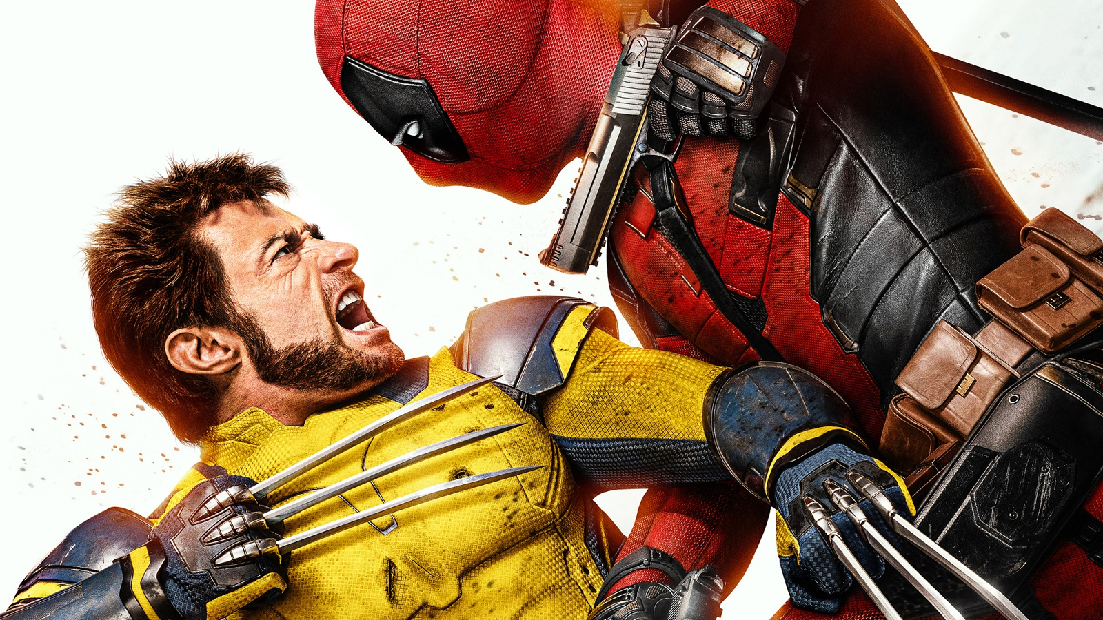 Cropped key art for Deadpool & Wolverine depicting a fight between Wolverine and Deadpool