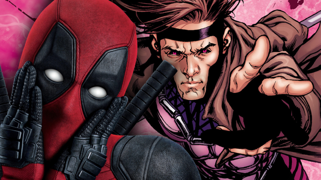 Key art for Deadpool combined with comic book art of Gambit