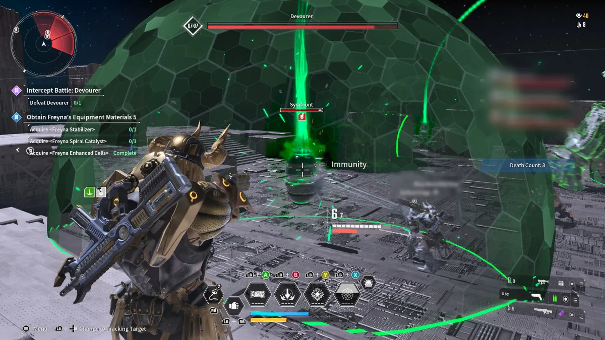 Green Shields covering Health and Shield regenerating items during the battle