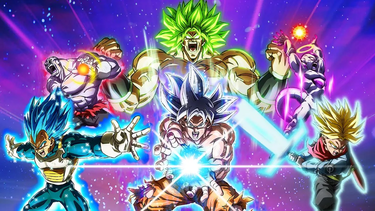 Dragon Ball Sparking Zero keyart showcasing Broly, Goku, Vegeta, Trunks, and Jiren