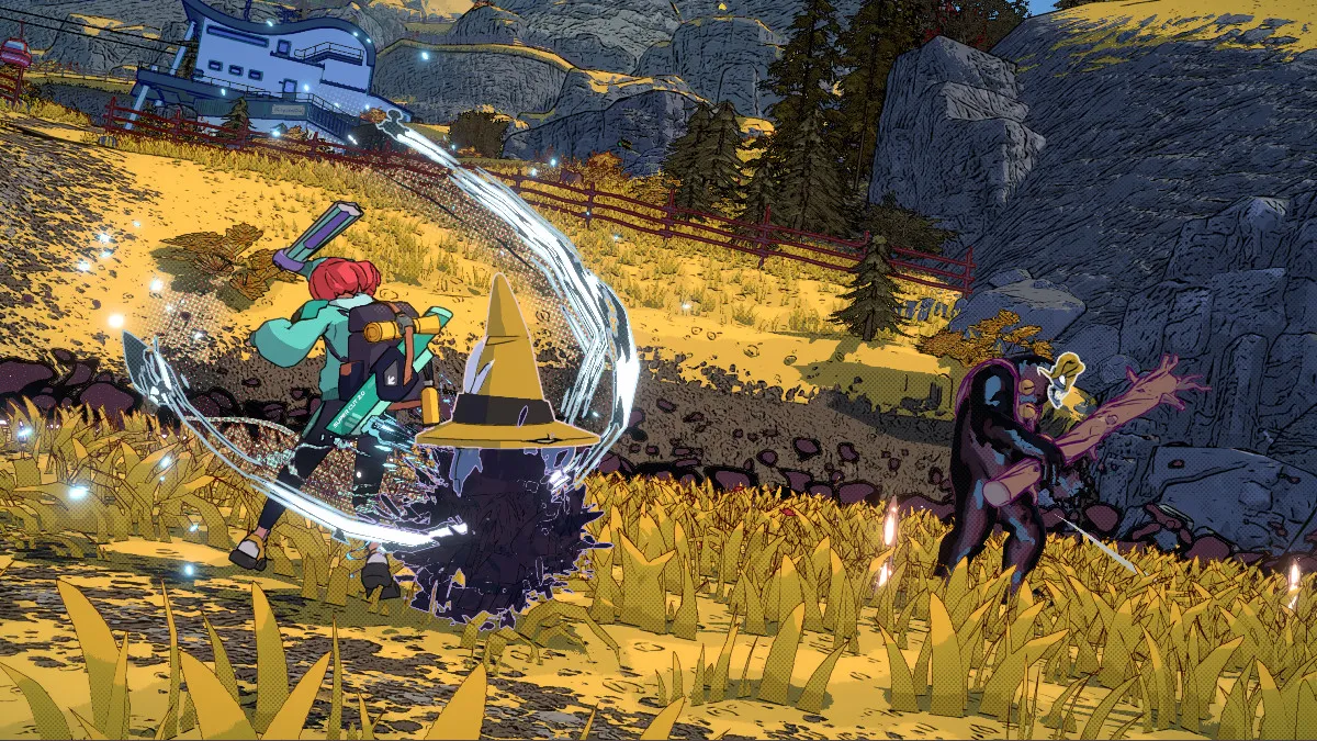 Luisa attacking an enemy in Dungeons of Hinterberg, captured by using the in-game photo mode.