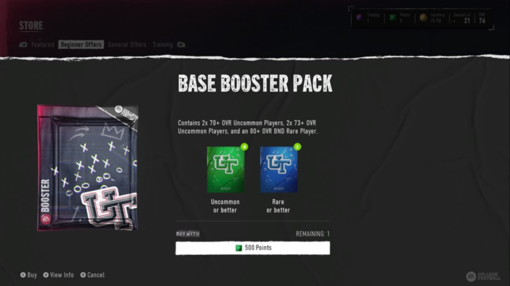 The Base Booster Pack in College Football 25 Ultimate Team