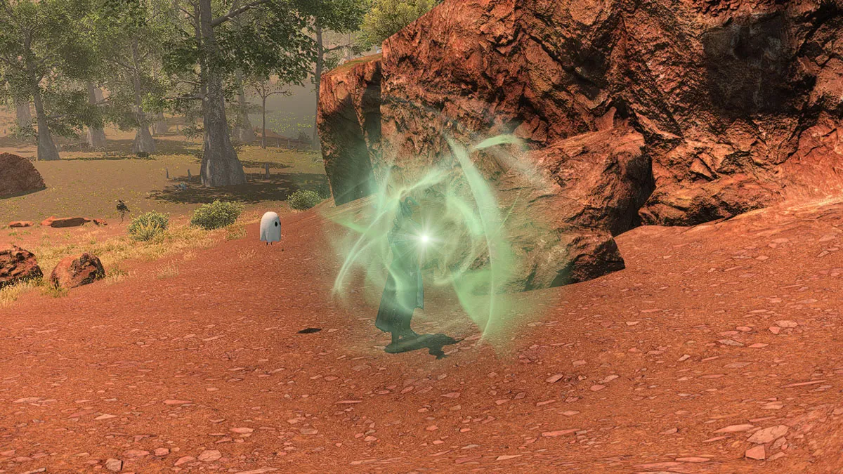 Image of an aether current beside rocks in FFXIV