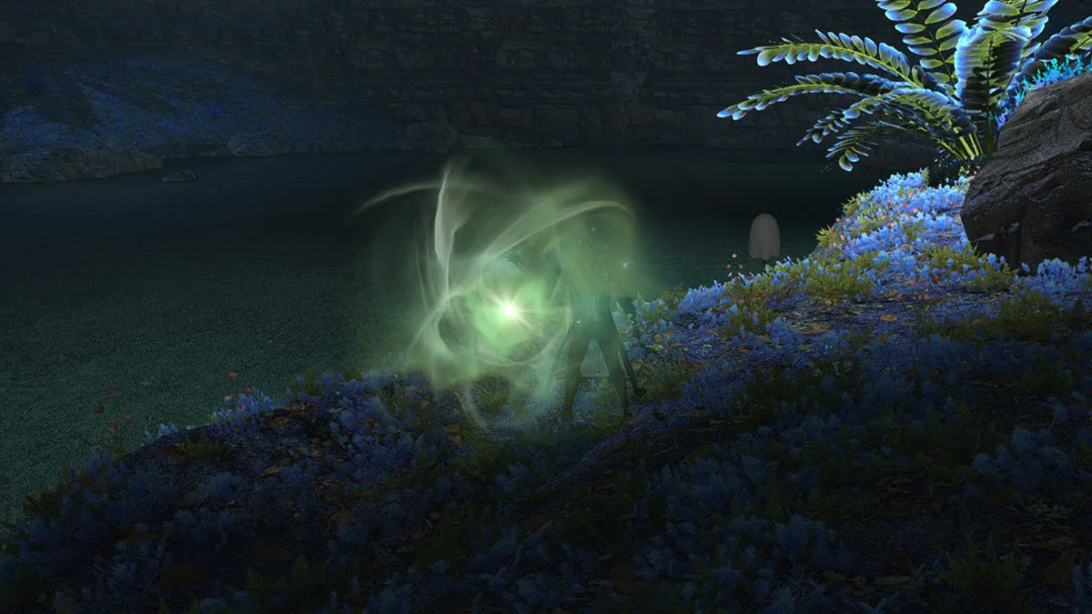 Image of the sixth aether current in FFXIV with the current being some place dark near water