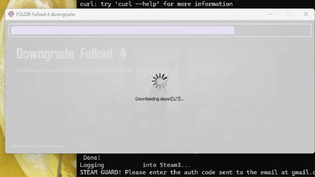 An error screen when trying to downgrade Fallout 4 to install Fallout London in an article detailing how to fix the issue