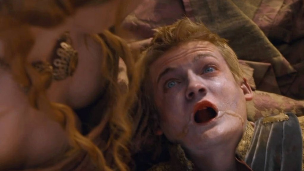 Joffrey Lannister's death at the Purple Wedding in Game of Thrones Season 4, Episode 2