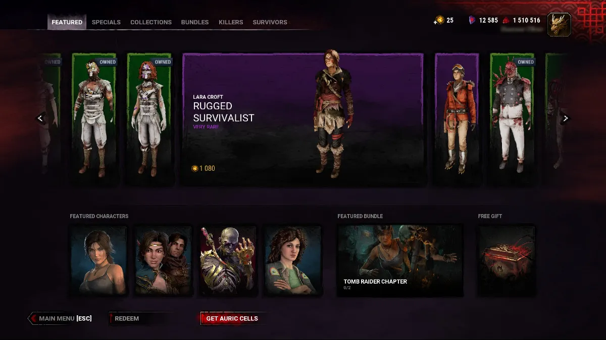 The Shop menu where players can purchase Auric Cells in Dead by Daylight