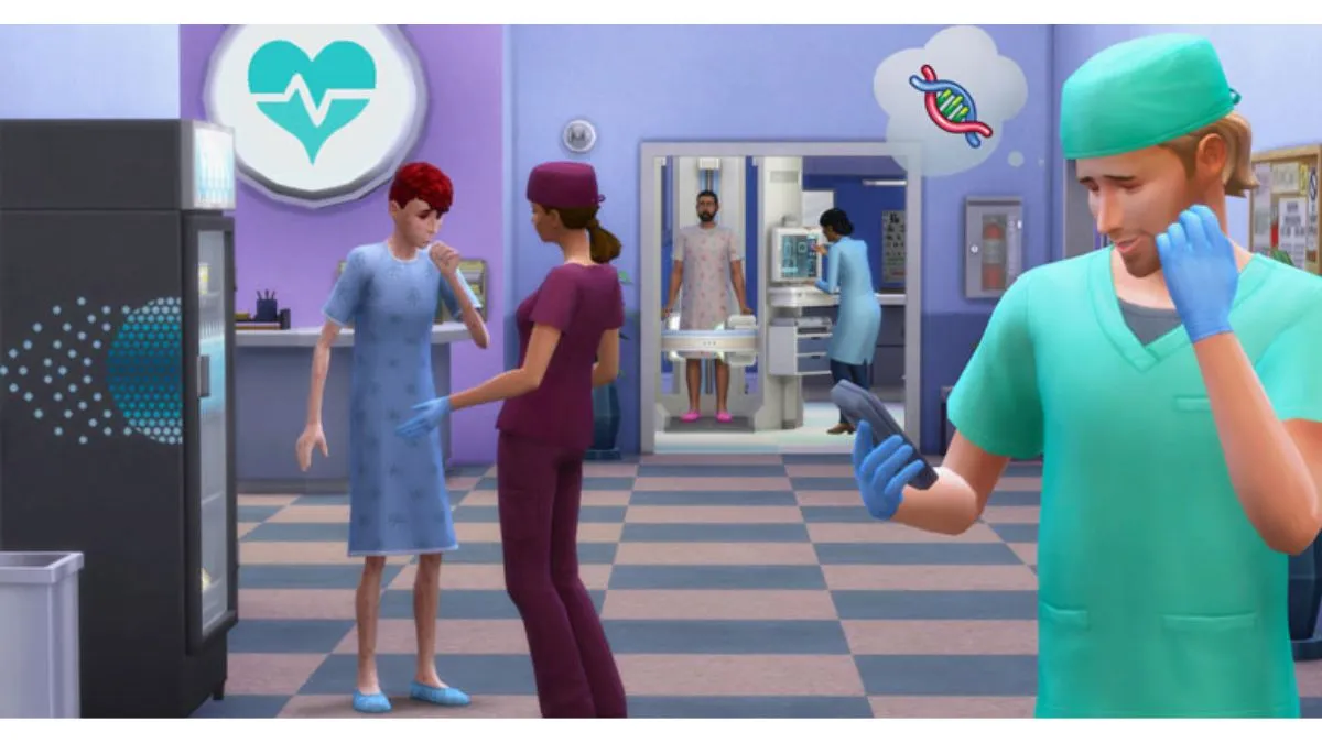 Image of several Sims in a healthcare setting in The Sims 4