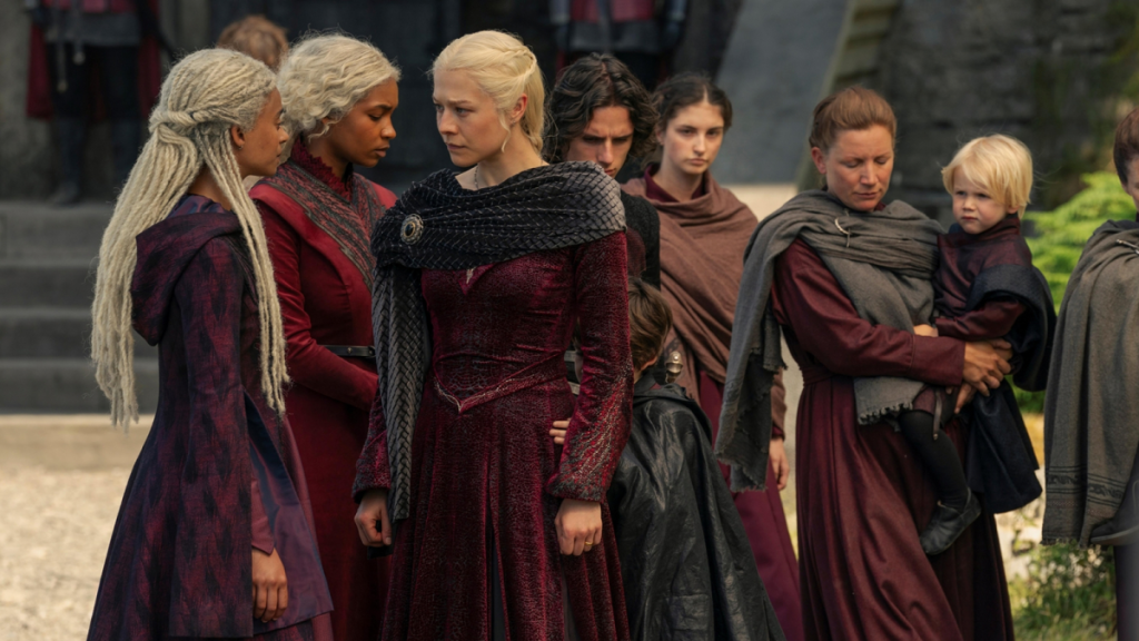 Queen Rhaenyra Targaryen and members of her household in House of the Dragon Season 2, Episode 3