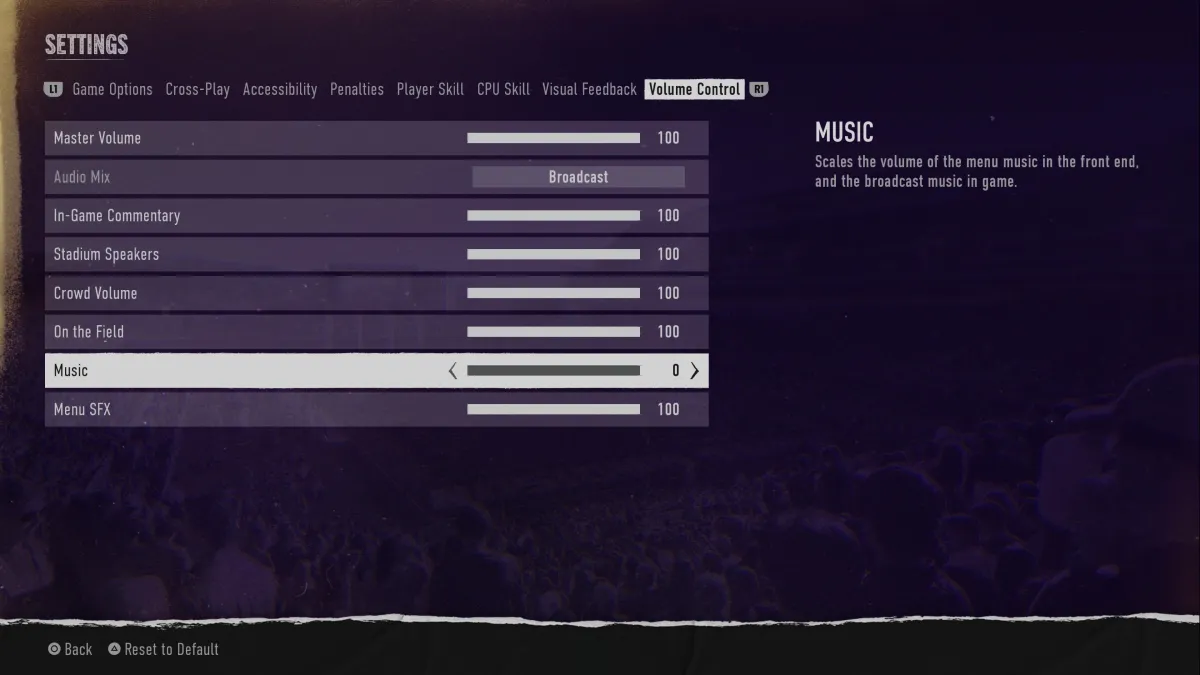 The Music Settings in College Football 25.