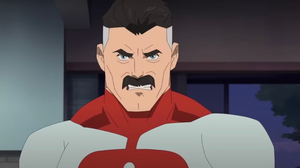 Omni-Man grimaces menacingly in Invincible Season 1