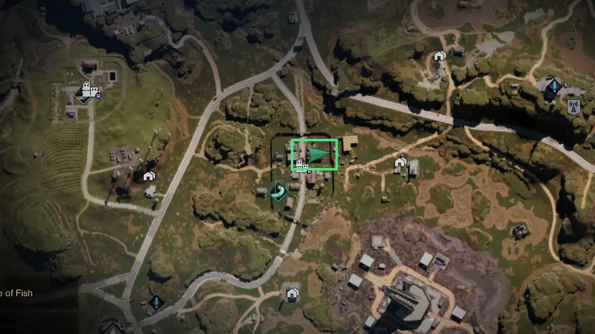 Image of the aerial view of the Once Human map with the cursor on a plot of land, marked by a green rectangle 