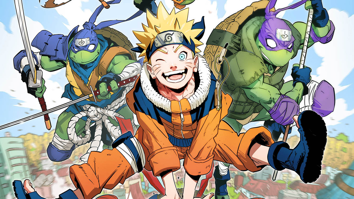 Naruto jumping through the air with the Teenage Mutant Ninja Turtles in cover by Jorge Jimenez