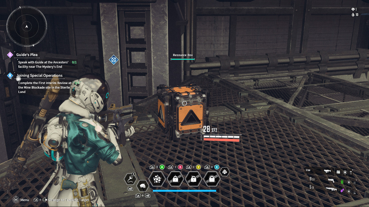 A screenshot of The First Descendant showing a Resource Box in the Sterile Lands Classified Area Zone