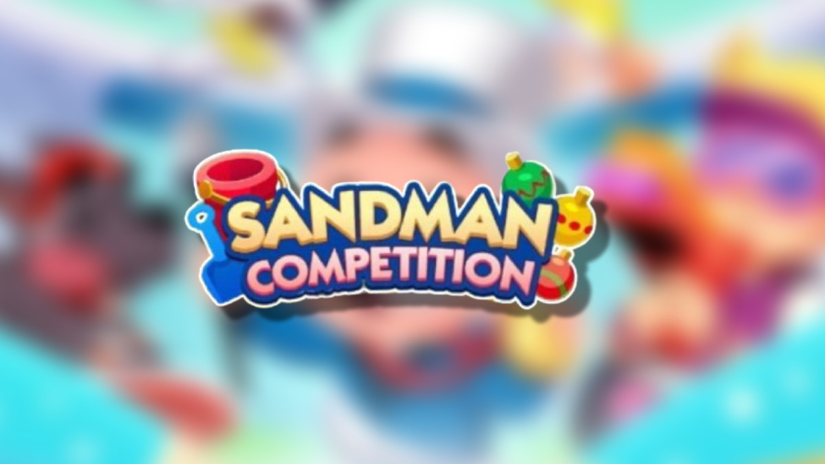 An image of the Monopoly GO Sandman Competition logo on top of a blurred background in an article detailing the rewards and milestones players can earn