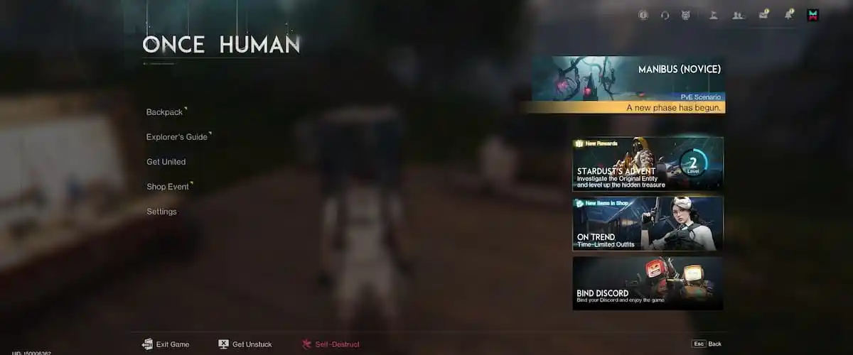 Image of the events menu in Once Human, with a variety of active events on the left side of the screen