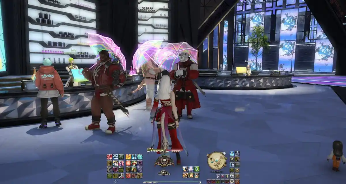 a screenshot of the modern neon parasols in ffxiv