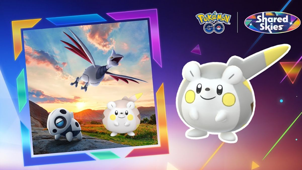 Pokemon GO banner for Shared Skies featuring Aron, Skarmory, Togedemaru and Shiny Togedemaru