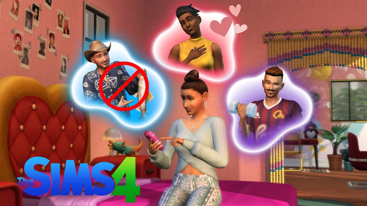 Sims 4 Lovestruck Expansion image showing a sim reviewing matches in the new Cupid's Corner app