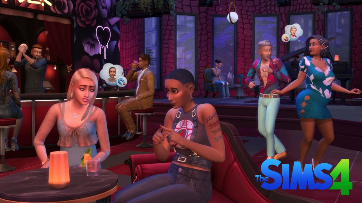 Image from The Sims 4 lovestruck expansion showing a couple discussing attraction
