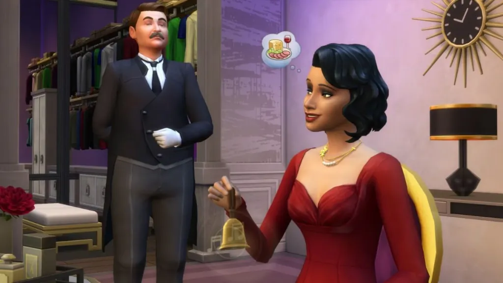 Sims Real Estate Fancy Living picture showing a female sim summong a butler