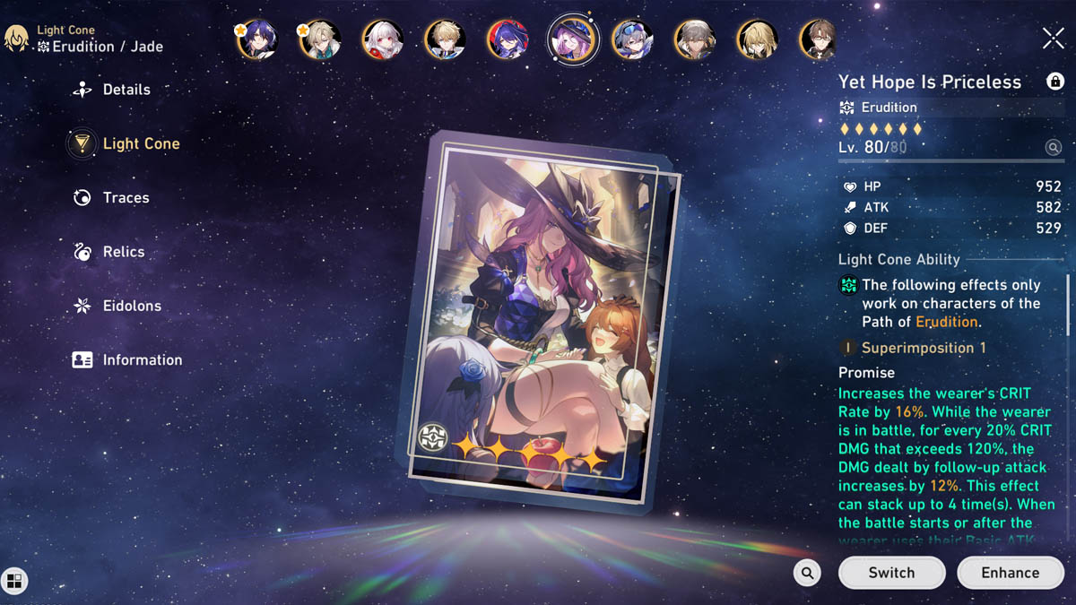 image of Jade's Yet Hope is Priceless Light Cone on the menu screen in Honkai Star Rail