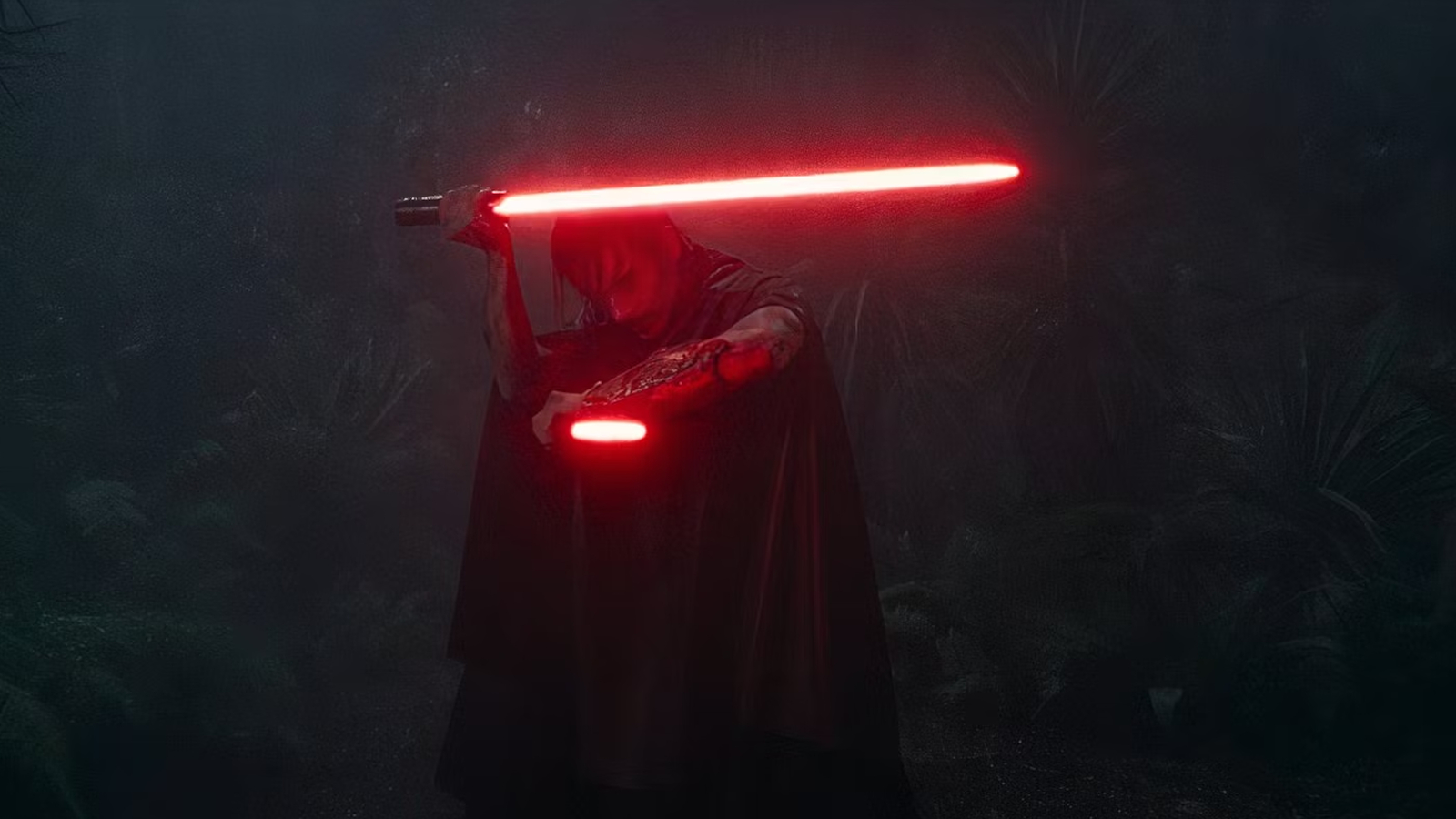 Qimir wielding twin red lightsabers in The Acolyte Season 1, Episode 5