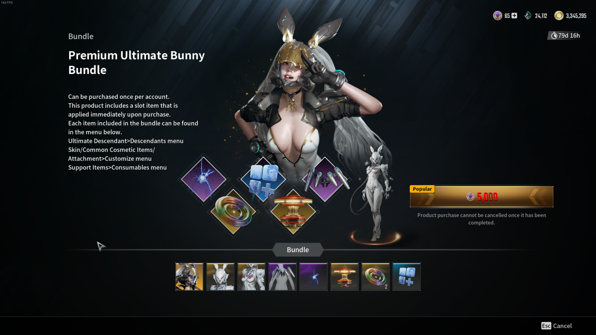 Image of the Ultimate Bunny Bundle in The First Descendant shop, which shows everything you'd get as part of the bundle 