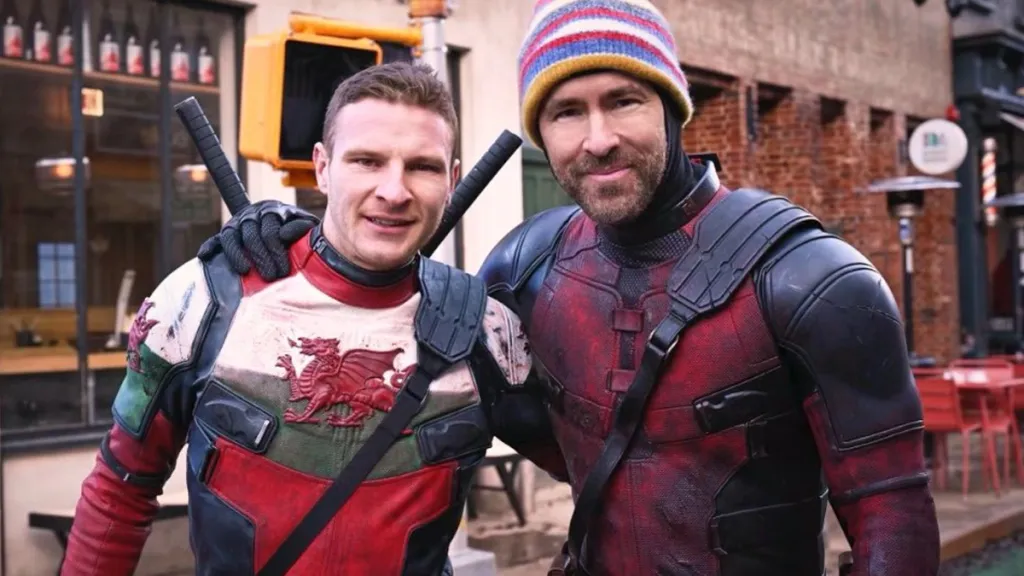 Welshpool Paul Mullin with Ryan Reynolds