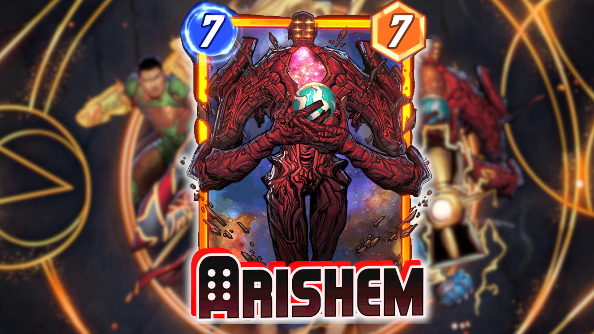 a closeup of the arishem card from marvel snap