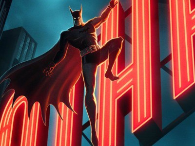 Batman on the Gotham skyline in Batman: Caped Crusader