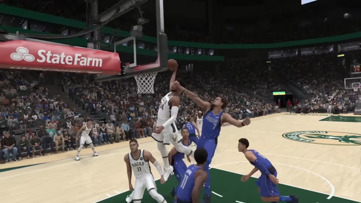 Giannis dunking in NBA 2K24.