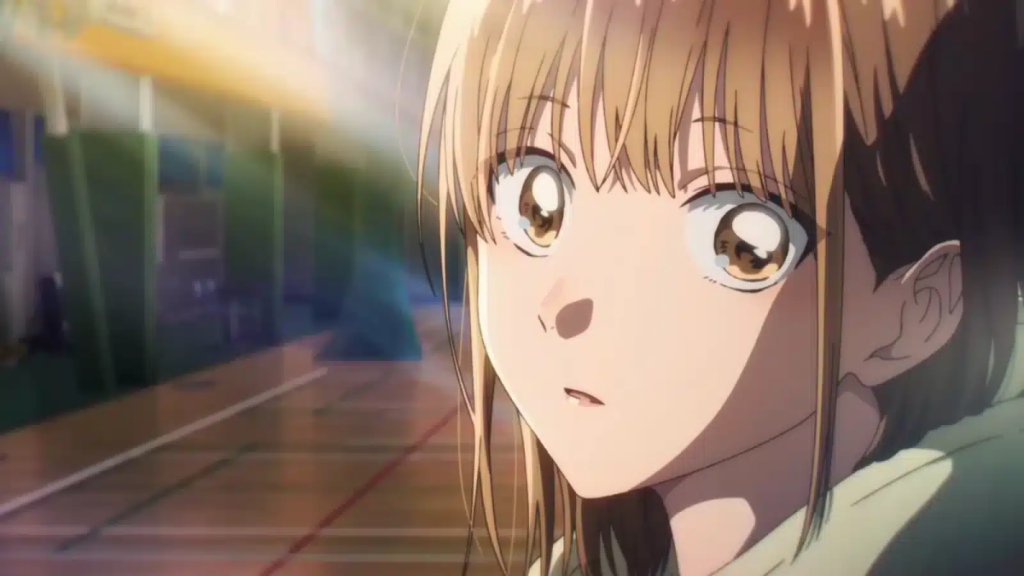 Chinatsu stands in a sunny basketball court