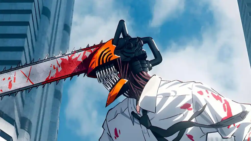 Chainsaw Man grins while transformed and bloody