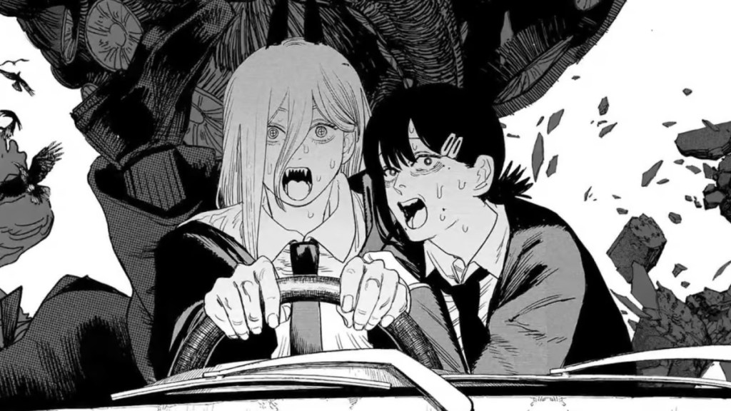 Power and Kobeni driving a car in Chainsaw Man