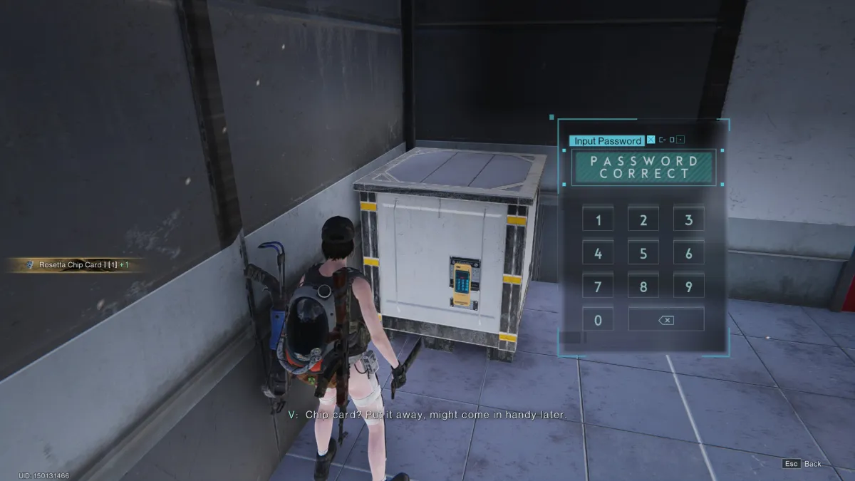 Image of a large white crate with the player standing in front of it