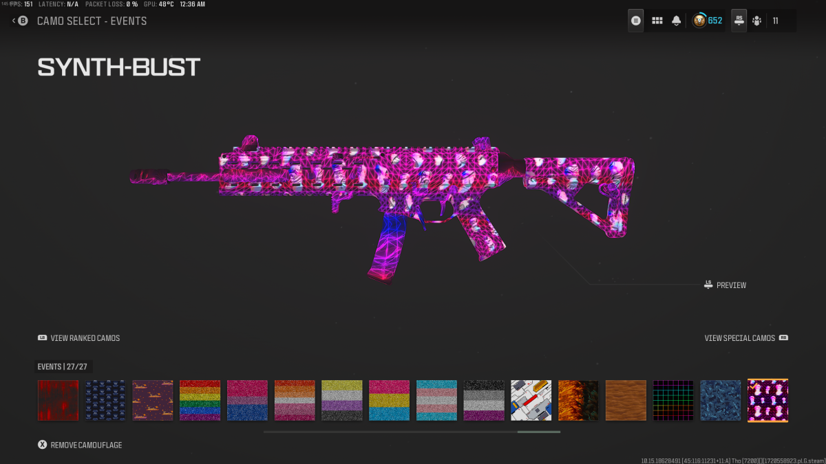 Image of the Synth-Bust Camo in the camo select screen 