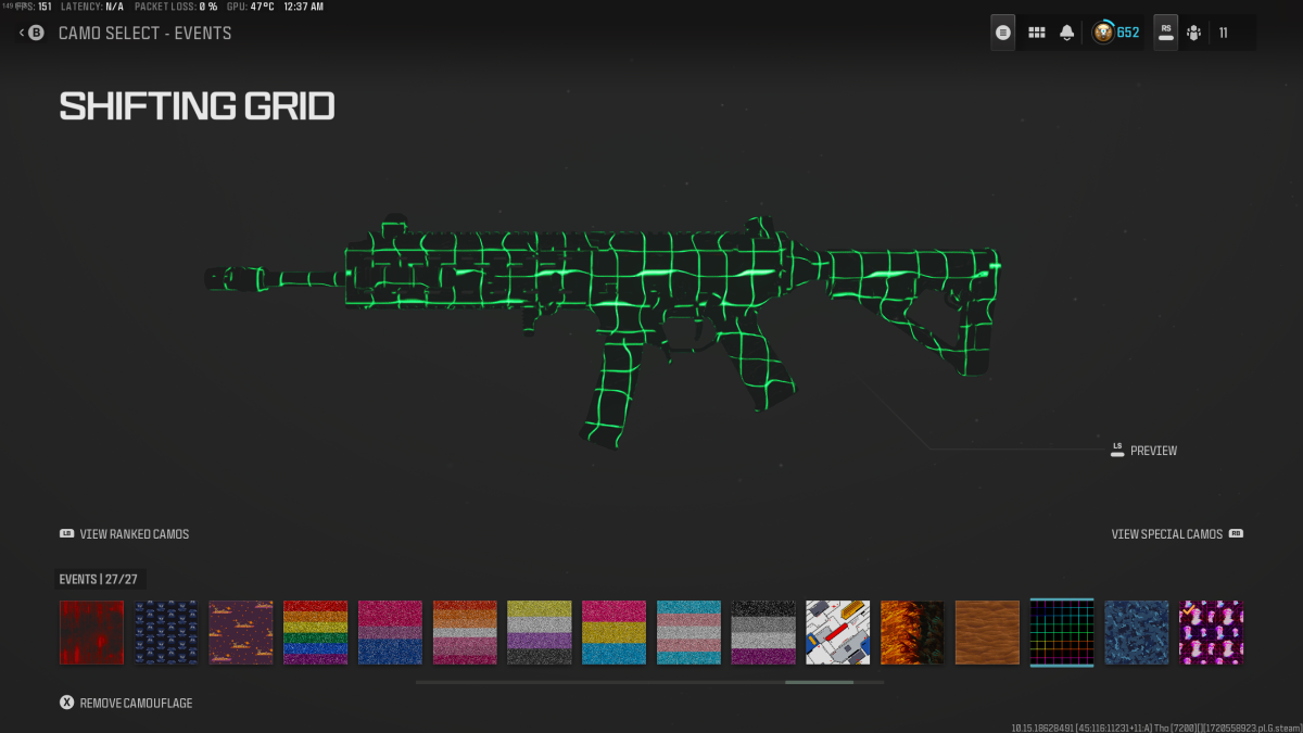 Image of the Shifting Grid camo in the camo select screen in MW3