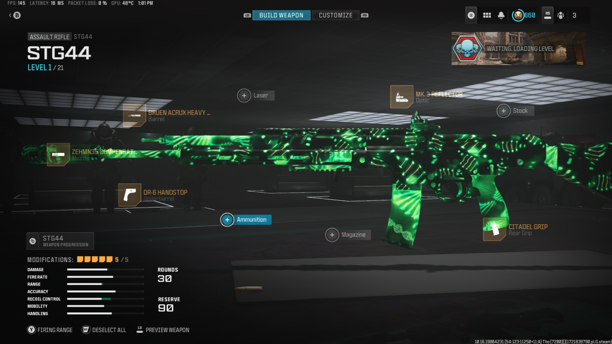 The loadout for the STG-44 in MW3