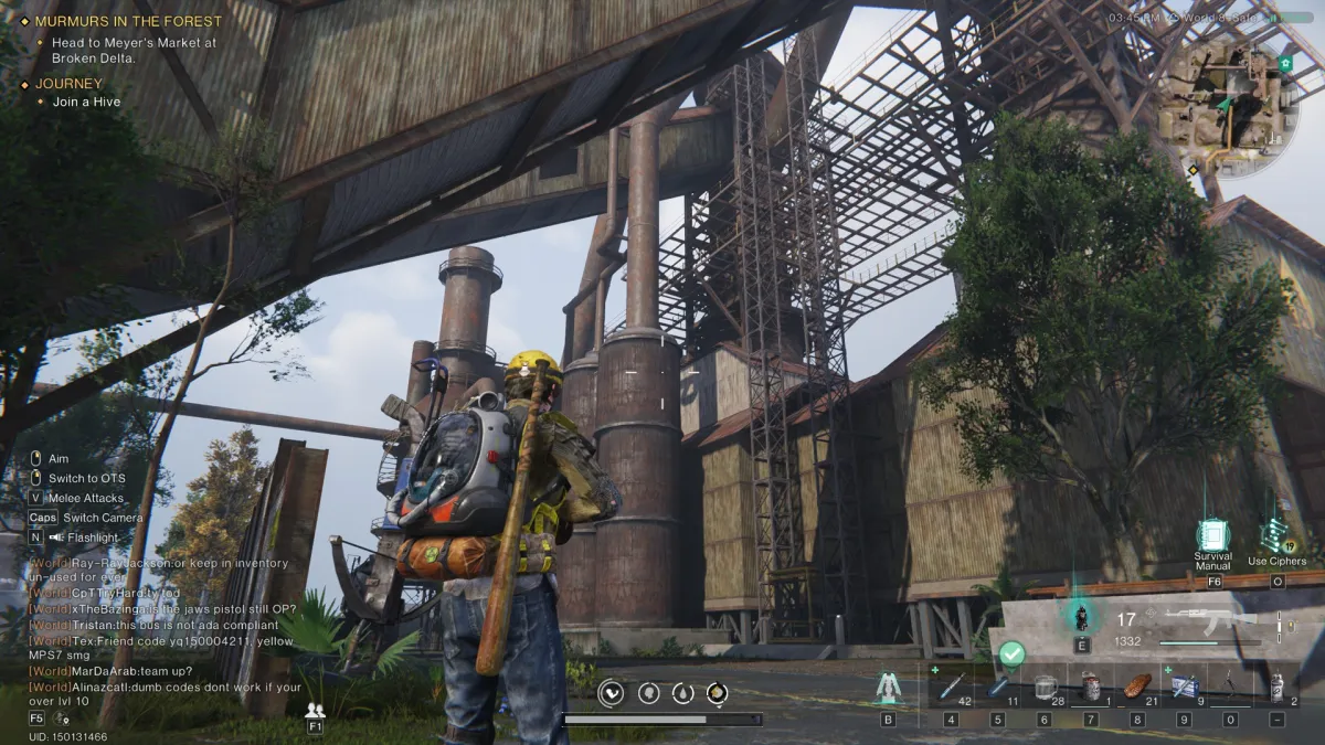 Image of the player standing beneath a massive ramp with the elevator in front of them