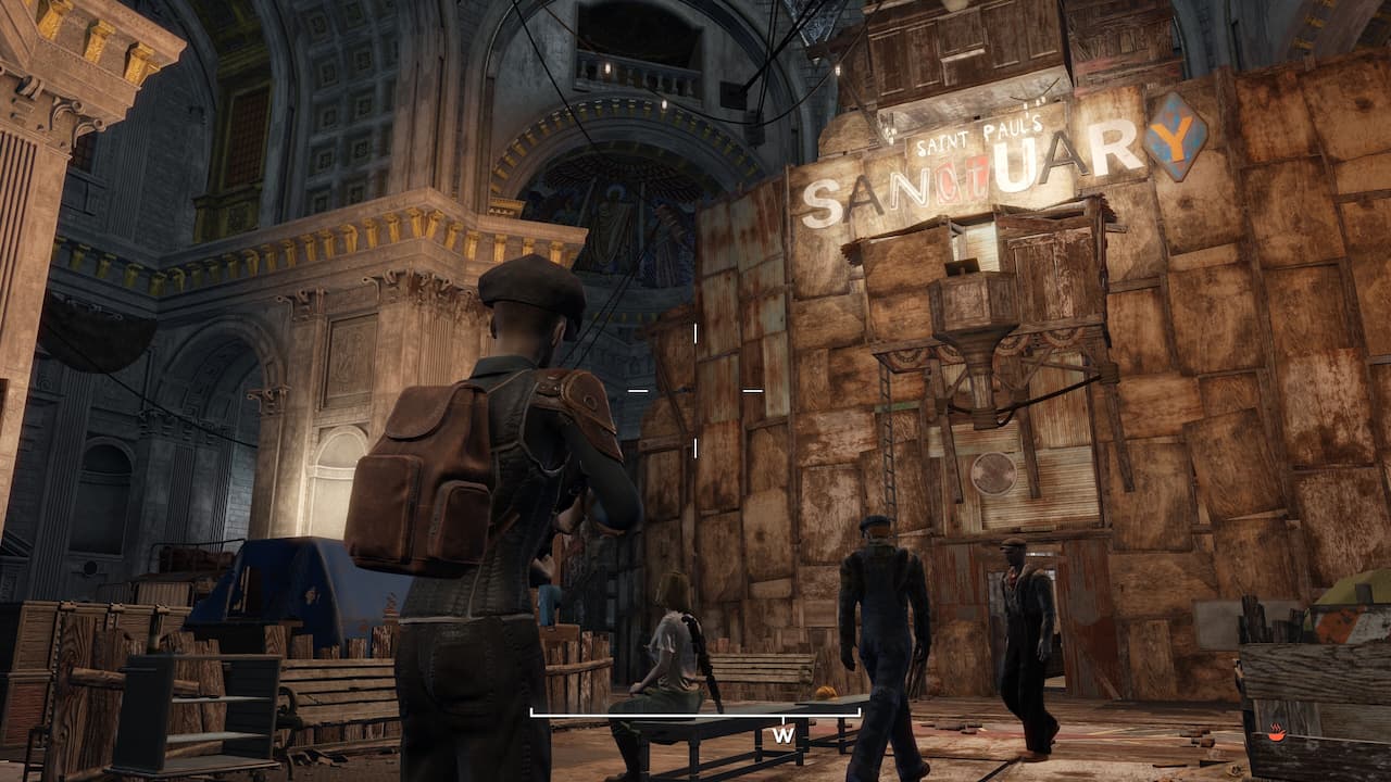 Fallout London, characters standing inside St Paul;s cathedral.