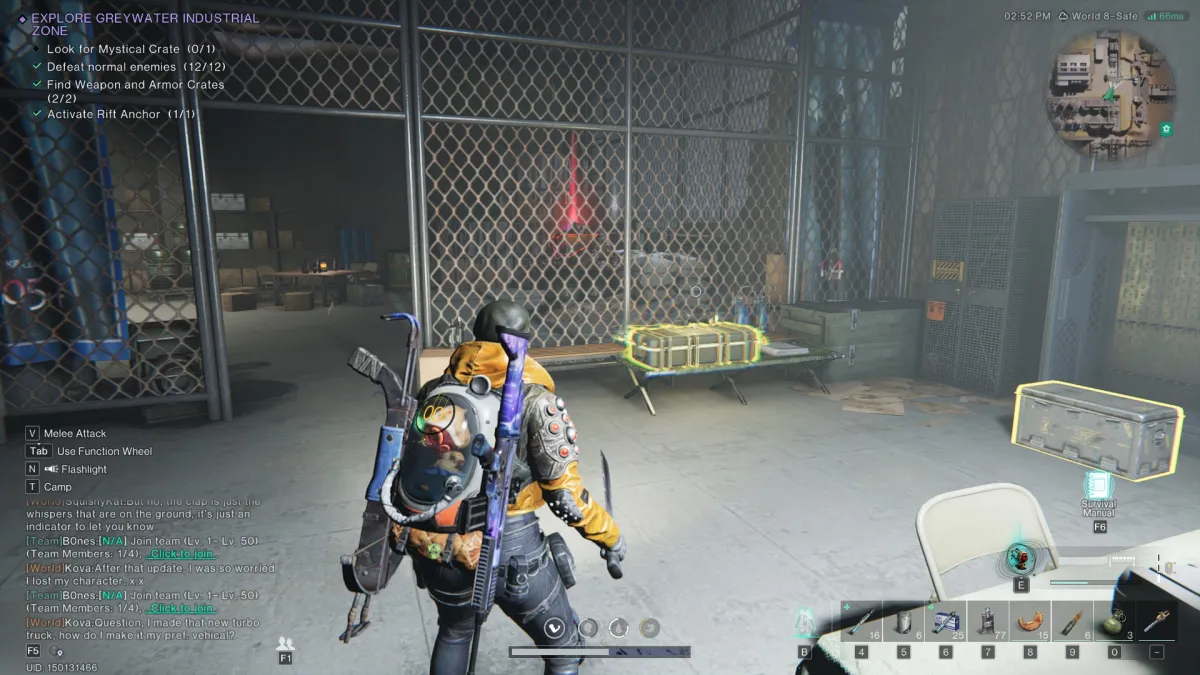 The player stares at a glowing weapon crate while the mystical crate's red glow can be seen in the background