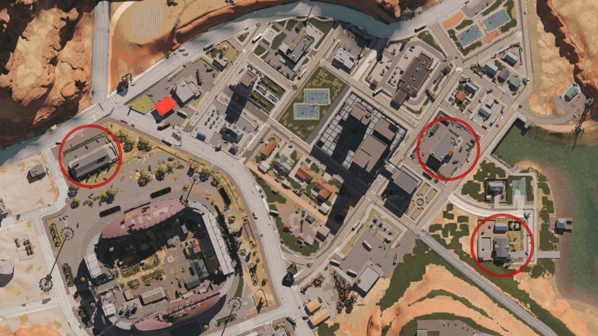 Image of the Blackfell map in Once Human with three locations circled in red 