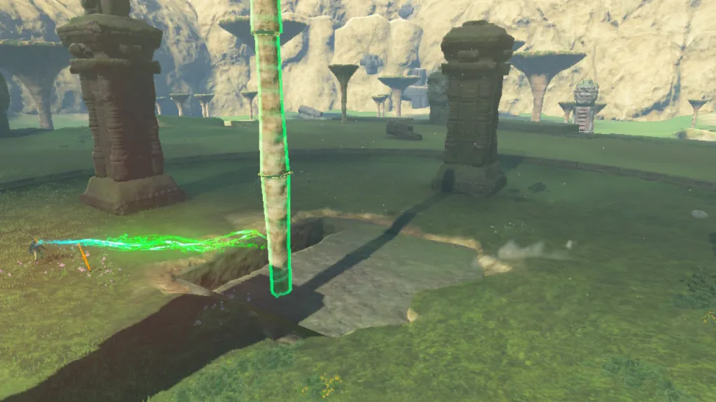 Link moves a wooden pillar in The Legend of Zelda Totk