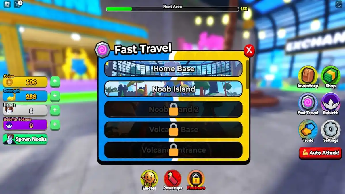 Mega Noob Simulator 2 Fast Travel menu