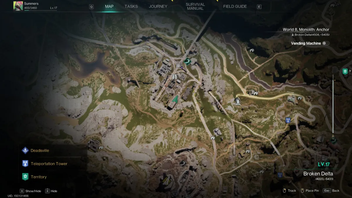 Image of the Once Human map with the cursor hovering over the location of the mystical crate