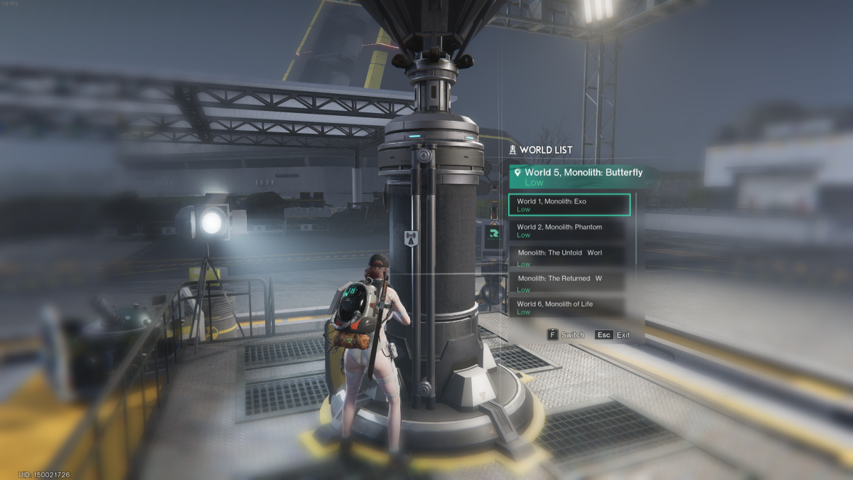 Image of the player character interacting with the Teleportation Tower in Once Human