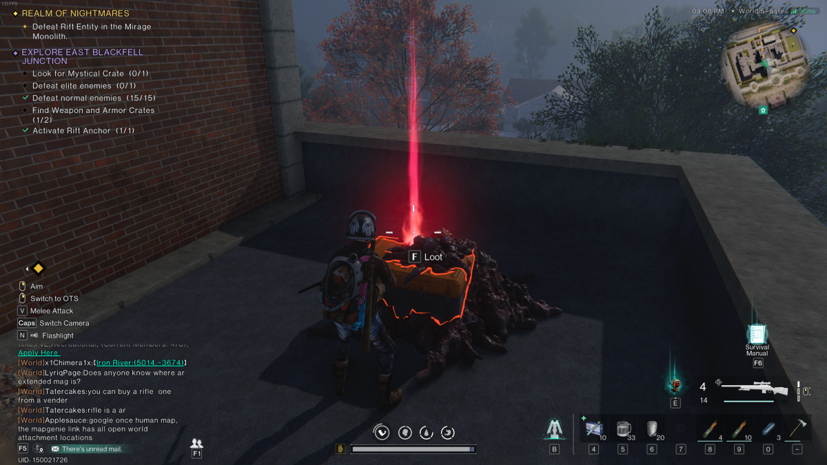 Image of the player kneeling by a crate on a hospital roof in Once Human