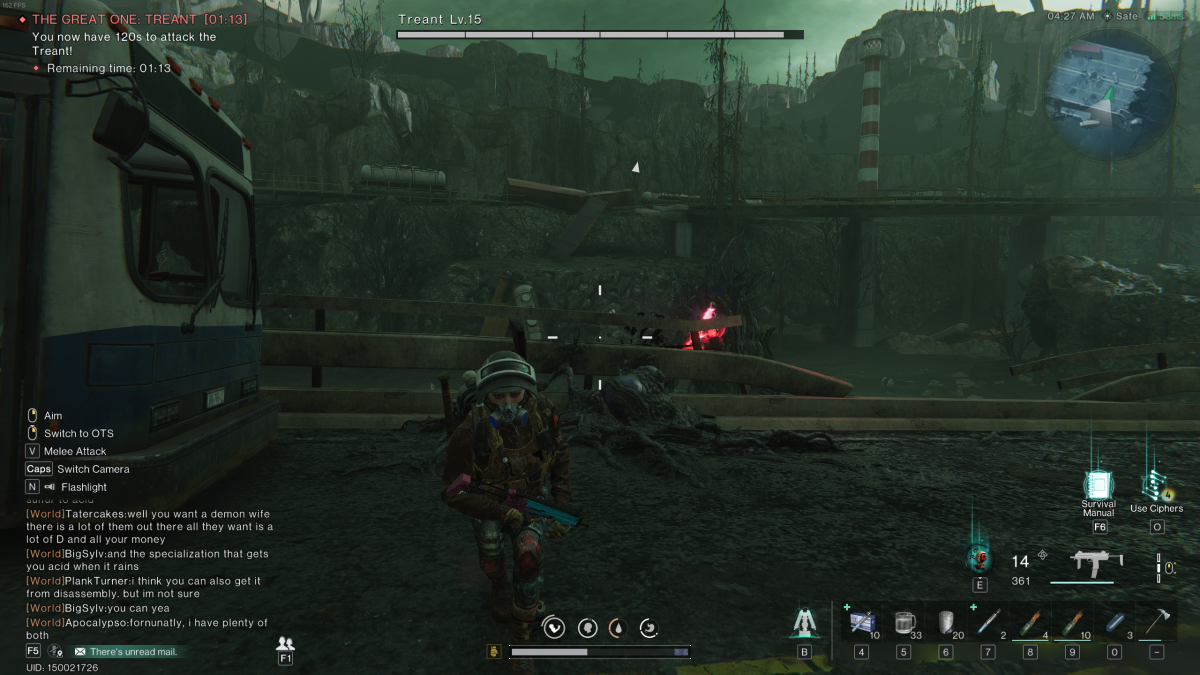 Image of the player running for cover behind a bus on a broken highway in Once Human