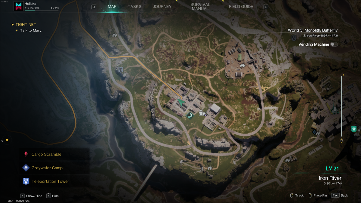 Image of the Once Human map, with the cursor in the middle of Highland